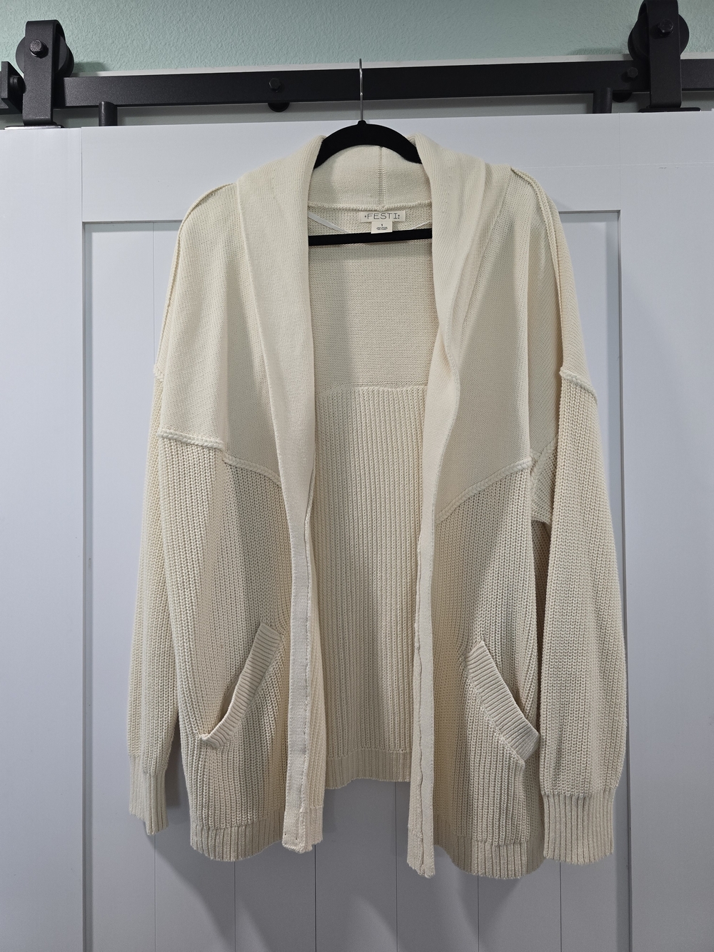 Festi Cream Knit Top with Branded Neck Label